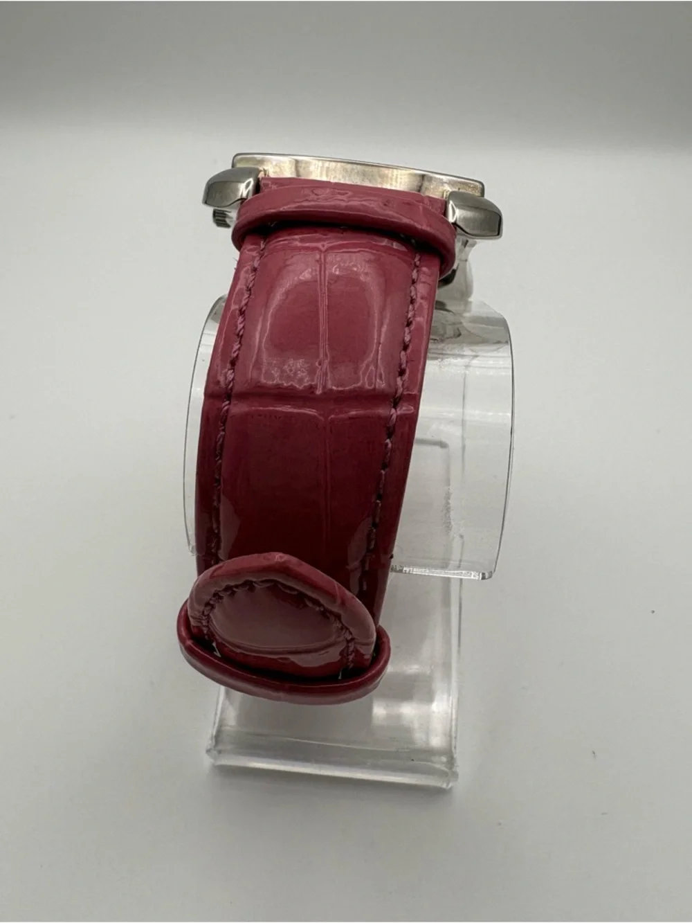 Burgi Pink Crystal Accent Rectangle Watch Crocodile Band‎ BTV011 Works!